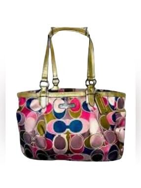 Coach Signature Scarf Sateen Gold Trim Satin Handbag/Tote C1257 F19464